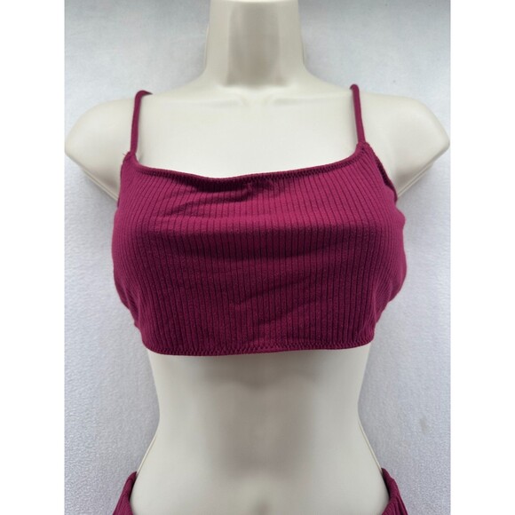 Intimately Free People Golden Hour Set Size M Skirt Crop Top Maroon Ribbed Twist - Picture 5 of 13